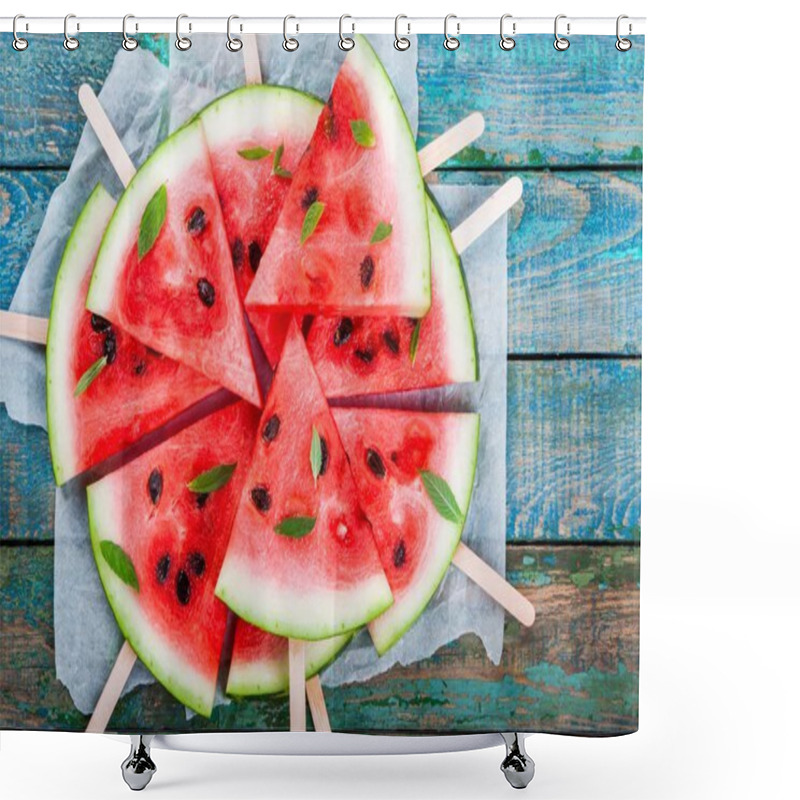 Personality  Slices Of Fresh Juicy Watermelon On A Paper Closeup Shower Curtains