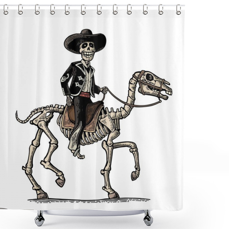 Personality  The Rider In The Mexican Man National Costumes Galloping On Skeleton Horse. Shower Curtains