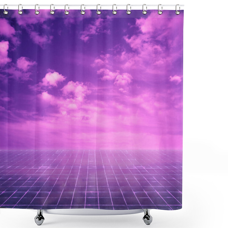 Personality  Retro Futuristic Landscape, Eighties Background Shower Curtains