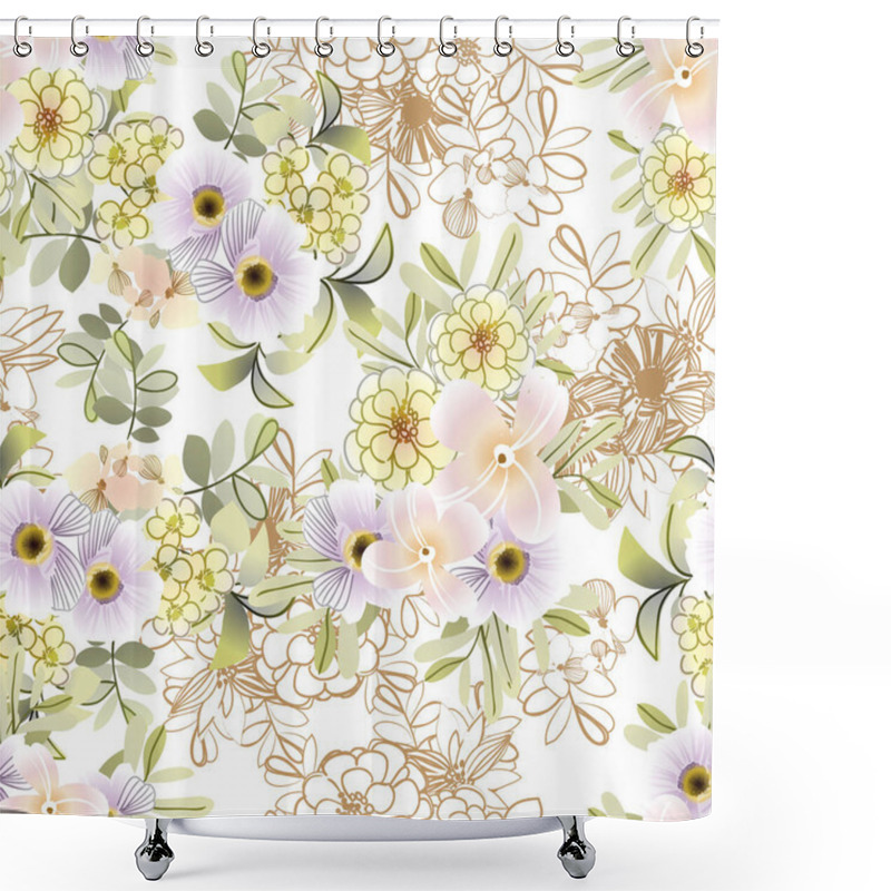 Personality  Beautiful Lush Pastel Flowers On White Background  Shower Curtains