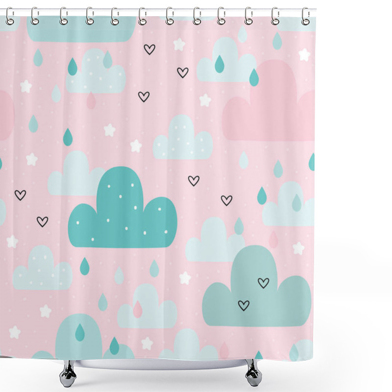 Personality  Cute Hand Drawn Clouds Seamless Pattern. Vector Illustration Shower Curtains