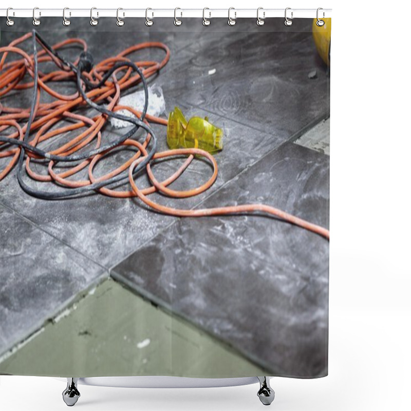 Personality  Coils Of Electrical Cable Lying On Floor Workplace Shower Curtains