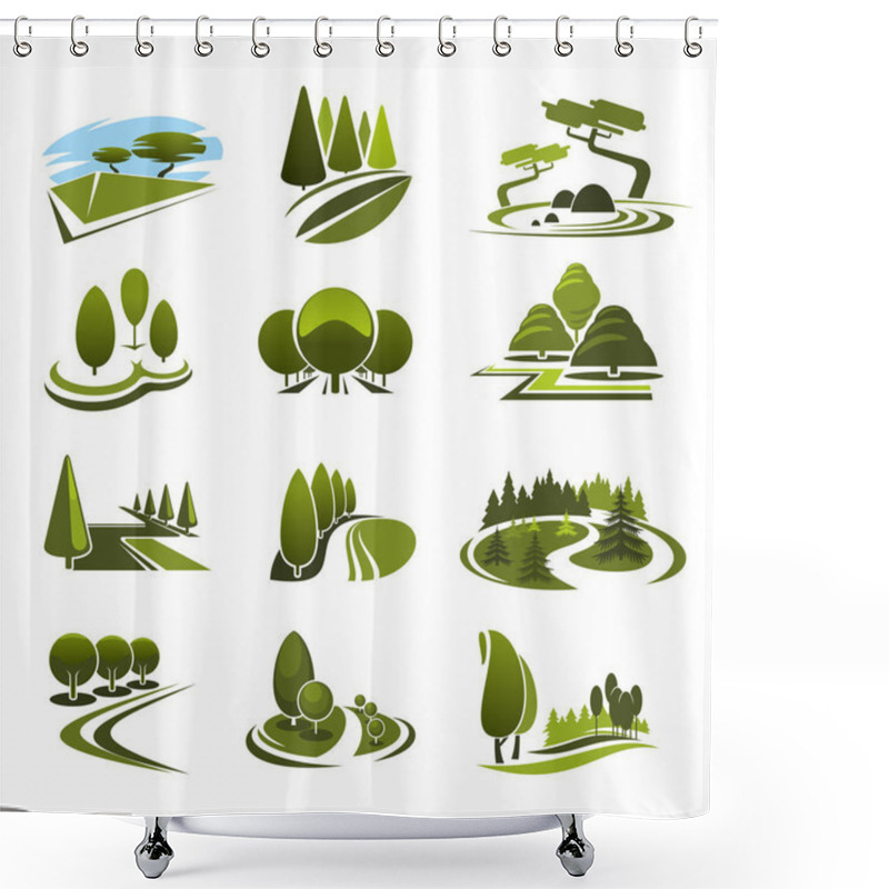 Personality  Vector Icons For Green Landscape Eco Design Shower Curtains