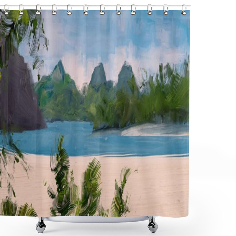 Personality  Abstract Creative Tropical Landscape Oil Picture Shower Curtains