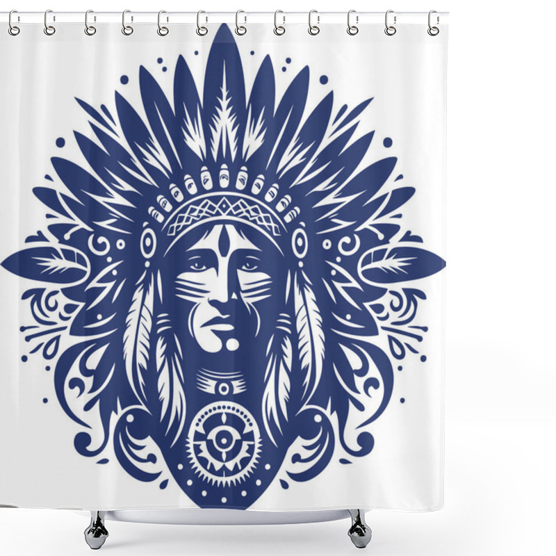 Personality  Native American Chief Portrait In Detailed Vector Art Style Shower Curtains