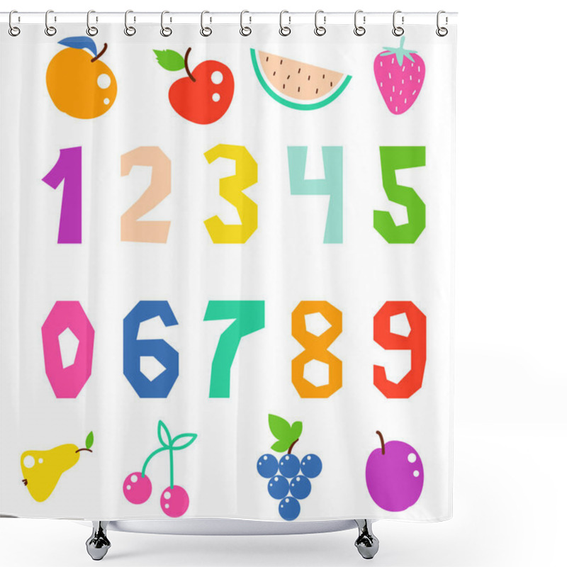 Personality  Kid Math Numerals And Fruits Bright Signs Vector Isolated. Shower Curtains