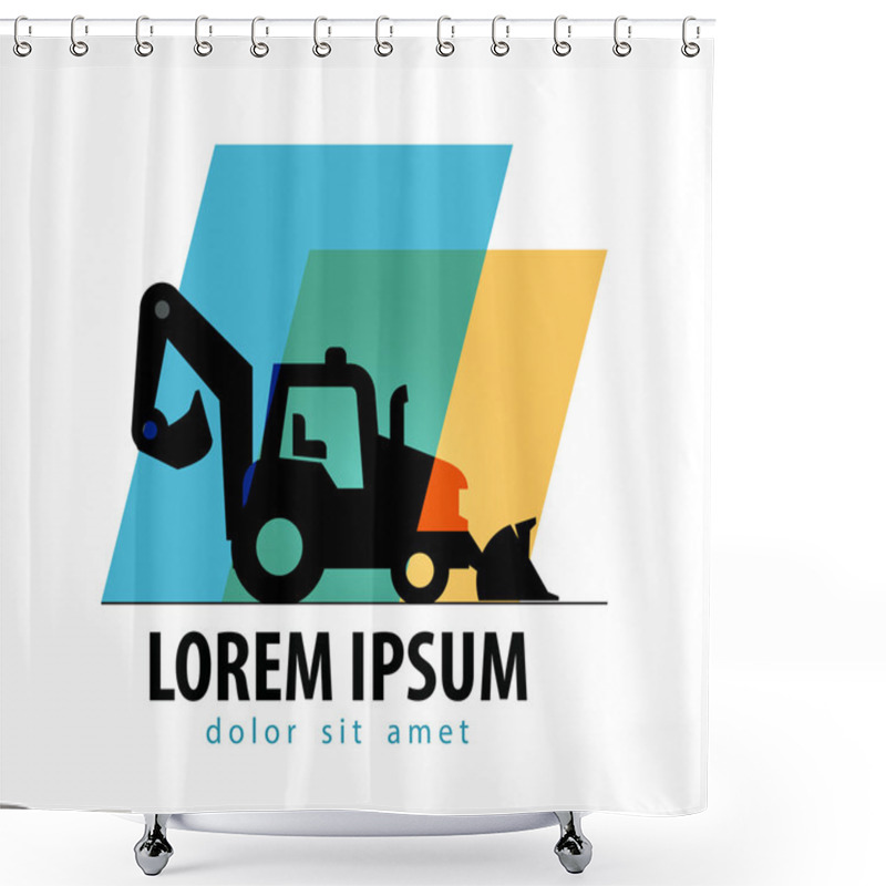 Personality  Construction Tractor Vector Logo Design Template. Bulldozer Or Truck Icon. Shower Curtains