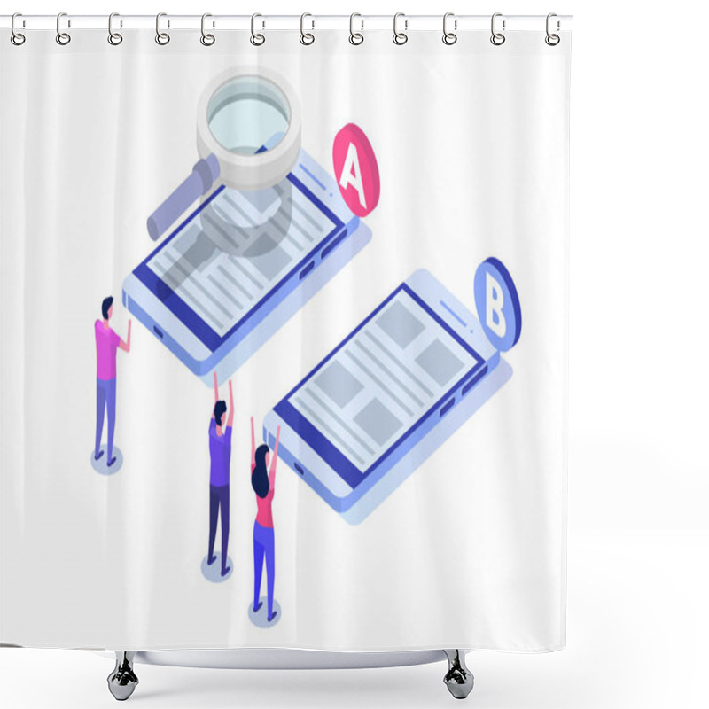 Personality  A-B Comparison. Split Testing Isometric Concept. Vector Illustration. Shower Curtains