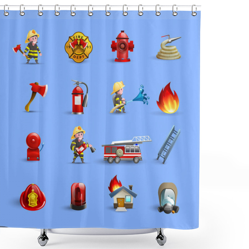 Personality  Firefighters Cartoon Icons Red Blue Set Shower Curtains