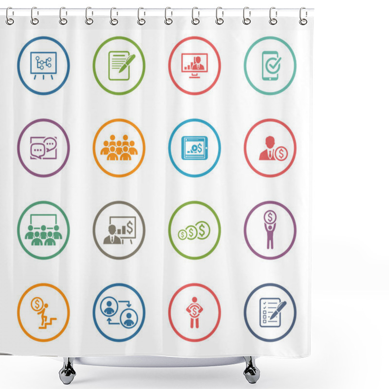 Personality  Business Coaching Icon Set. Online Learning. Flat Design. Shower Curtains