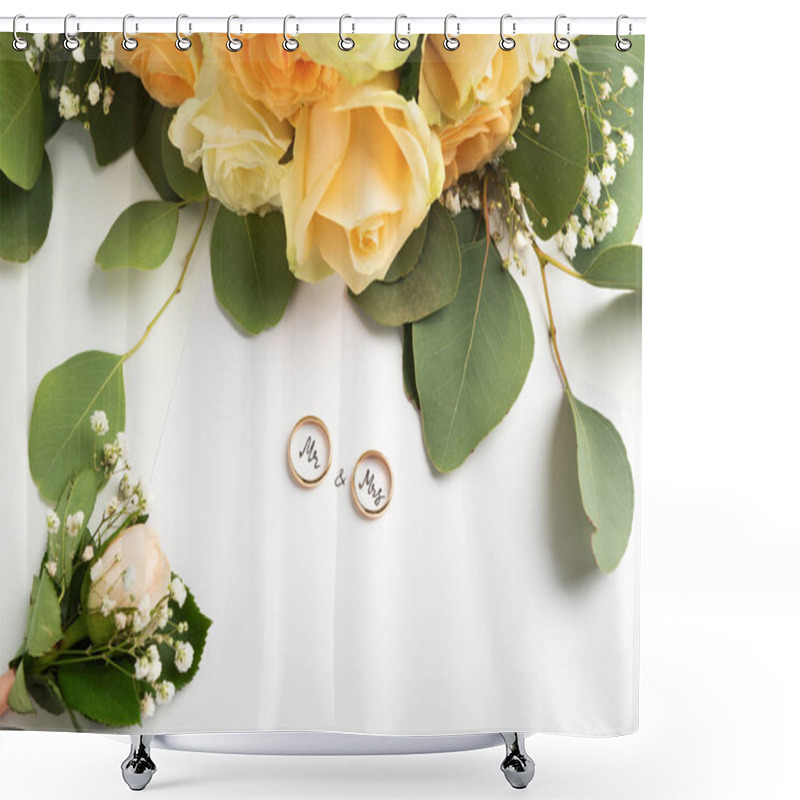 Personality  Engagement Rings For Mr And Mrs Just Married Couple Shower Curtains