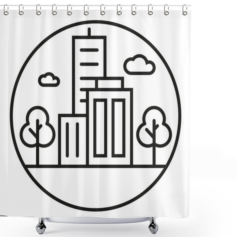 Personality  Cityscape Of Buildings. Houses And Huts Line Icons. Houses Icon. EPS 10. Shower Curtains