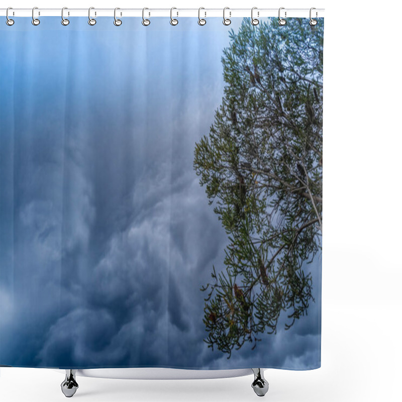 Personality  The Storm Is Coming. Storm Clouds Above The Tree. Heavy Torrential Rain. Rainfall Flash Flooding . Metorology Weather Forecast. Low Pressure Area. La Nina Climate Shower Curtains