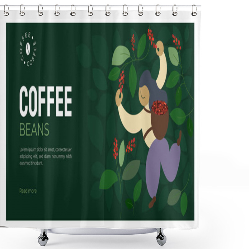 Personality  Coffee Beans Template With Picker Shower Curtains