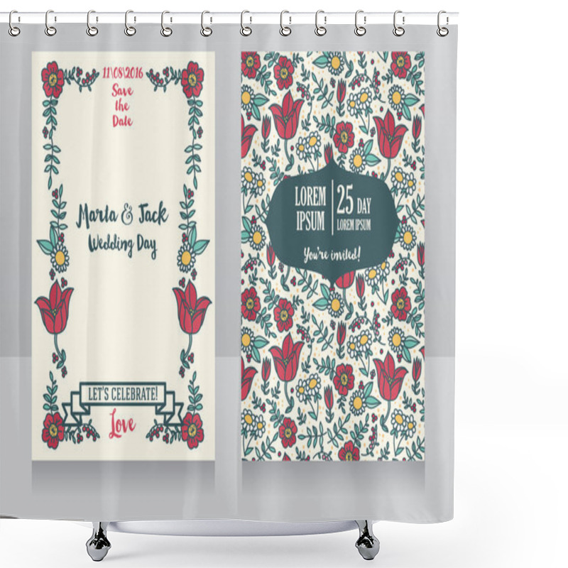 Personality  Wedding Cards With Doodle Flowers Shower Curtains