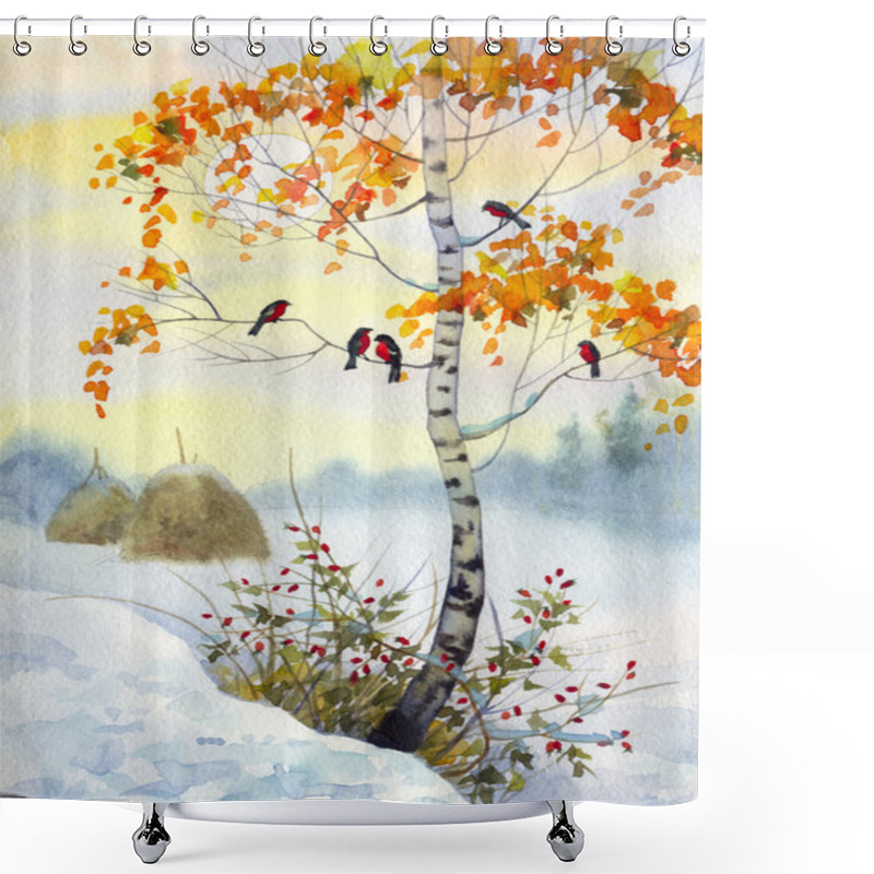 Personality  Bullfinch On The Birch Shower Curtains