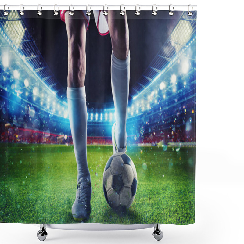 Personality  Soccer Player Ready To Kick The Soccerball At The Stadium During The Match Shower Curtains