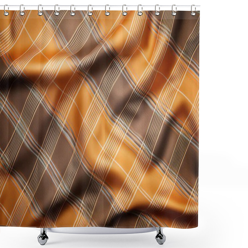 Personality  Close-up Of An Orange And Brown Plaid Fabric, Showcasing A Detailed Checkered Pattern. Ideal For Textile, Fashion, And Design Backgrounds. Vivid Colors Create A Warm, Cozy Feel. Shower Curtains