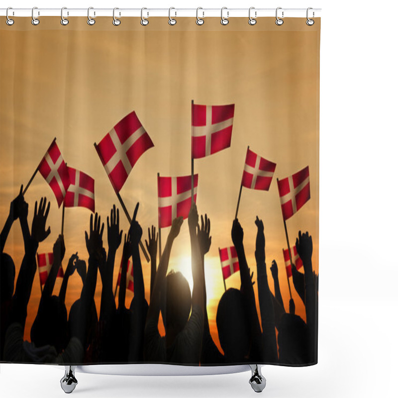 Personality  Group Of People Waving Flags Of Denmark Shower Curtains