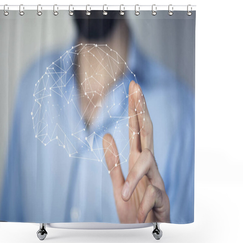 Personality  Young Man Touching Brain Icon  Shower Curtains