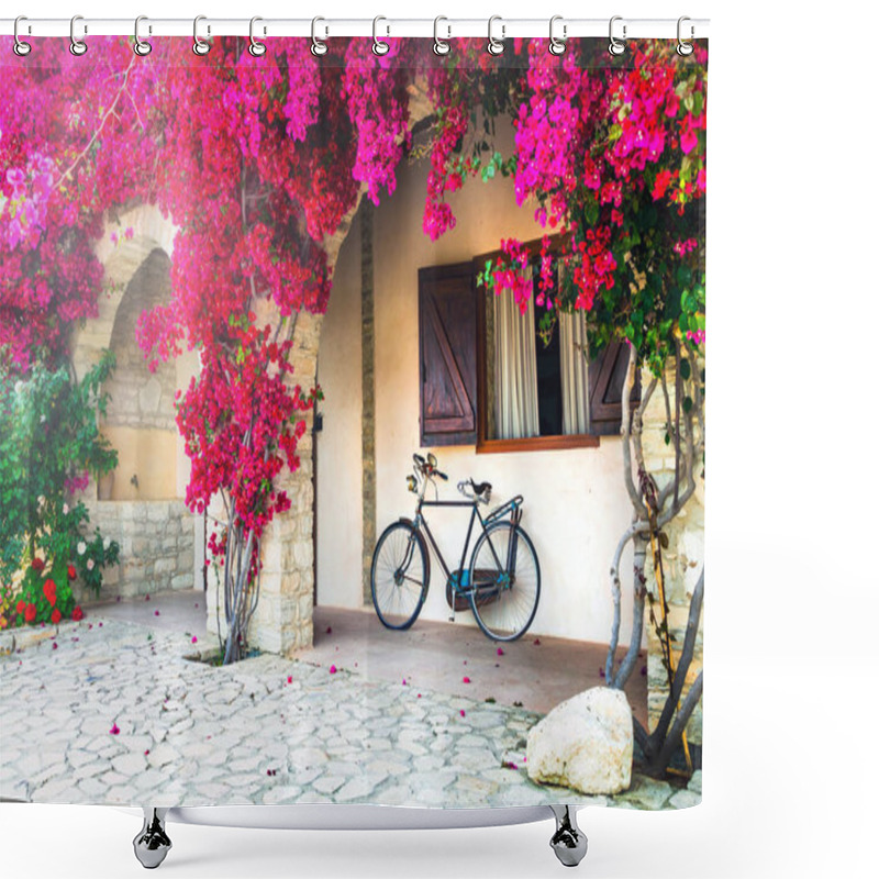 Personality  Blooming Purple Tree And Old Bike - Ideas For Garden Decoration Shower Curtains