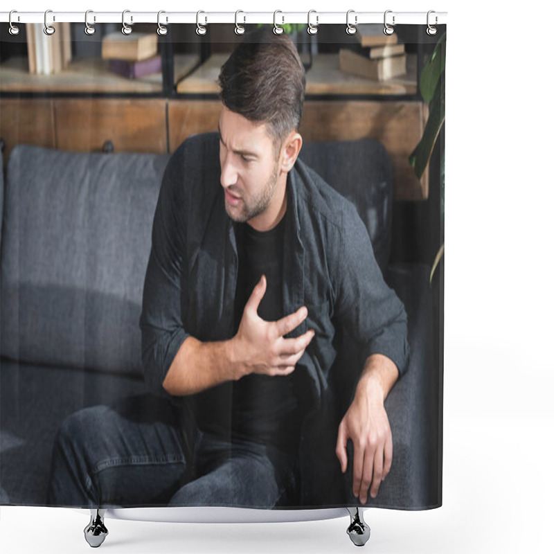 Personality  Handsome Man In Shirt Having Heart Attack In Apartment  Shower Curtains