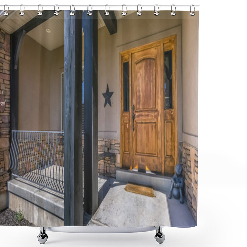 Personality  Rustic Wooden Door Of A Home With A Sunlit Porch Shower Curtains