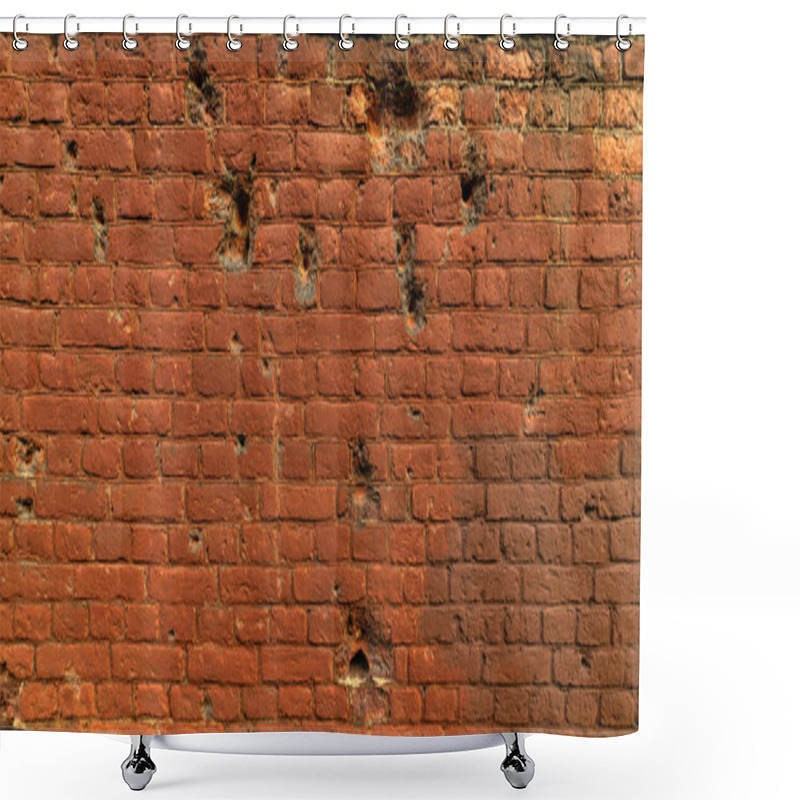 Personality  Brick Wall With Craters From Military Shells Shower Curtains