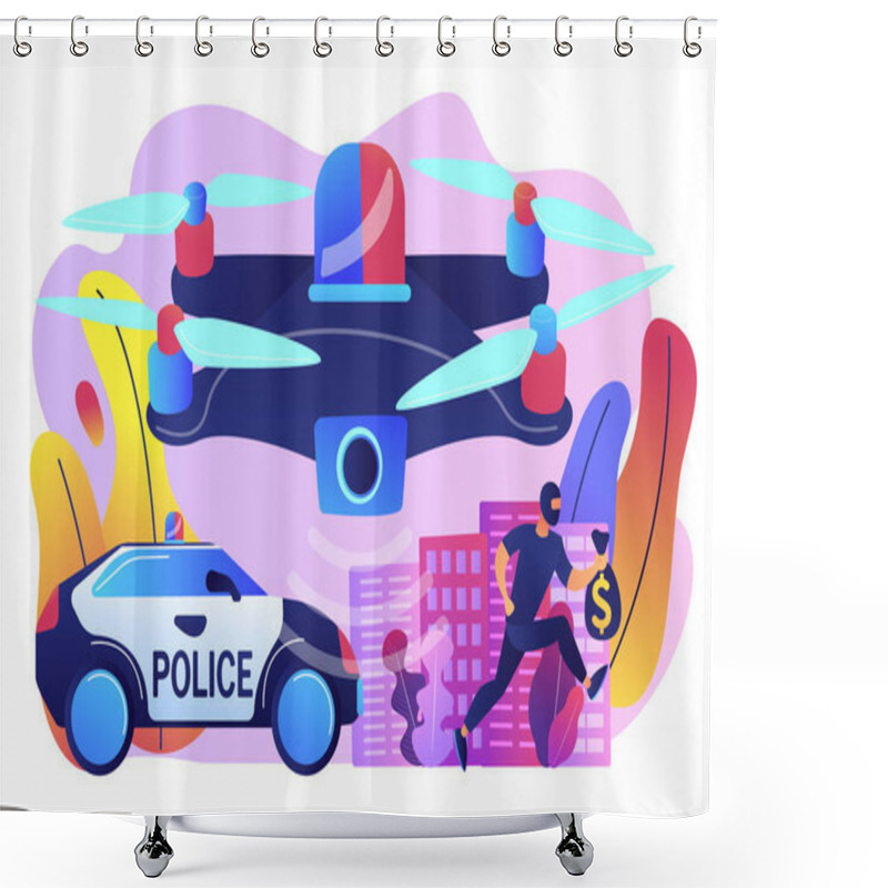 Personality  Law Enforcement Drones Concept Vector Illustration. Shower Curtains