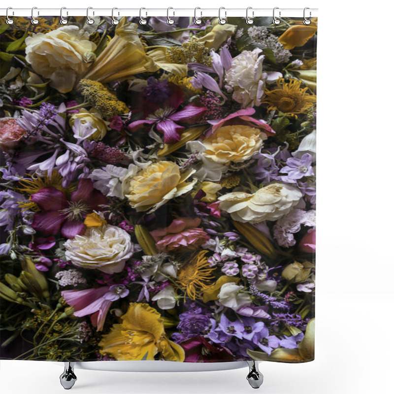 Personality  Composition Of Different Flowers, Top View Shower Curtains