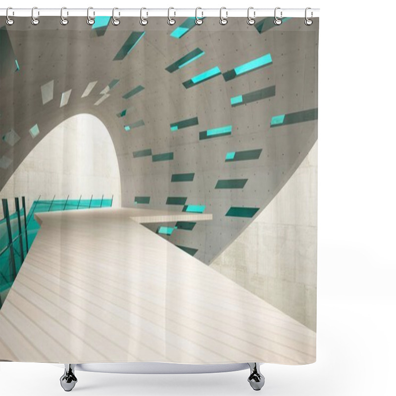 Personality  Abstract Interior Of Wood, Glass And Concrete Shower Curtains