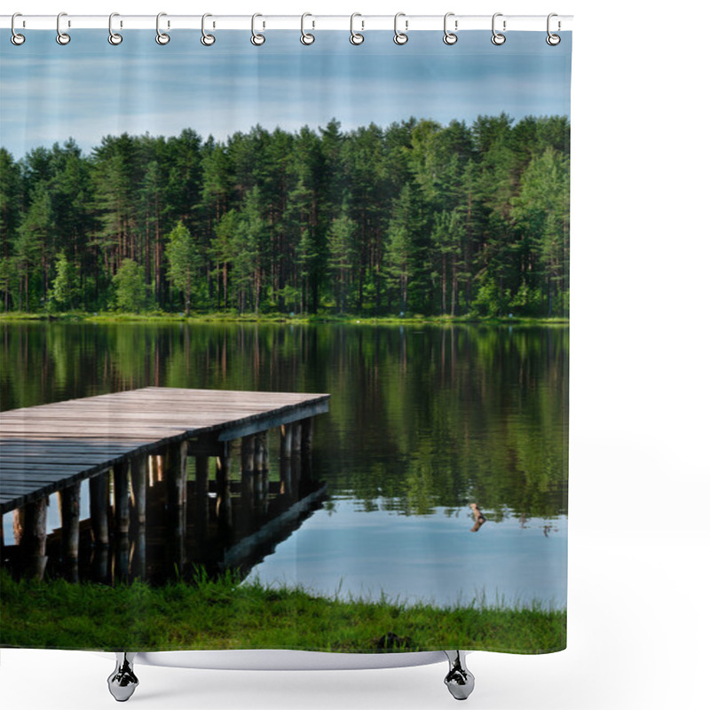 Personality  Landscape With Pier Vertical View Shower Curtains