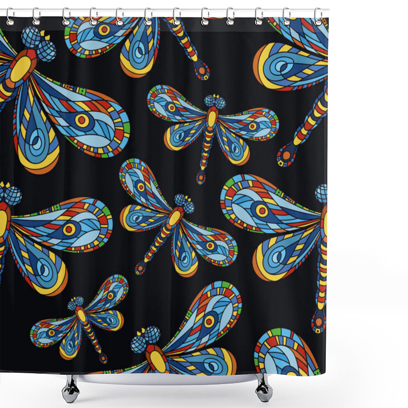 Personality  Dragonfly Seamless Pattern. Dragonfly Background. Creative Backg Shower Curtains