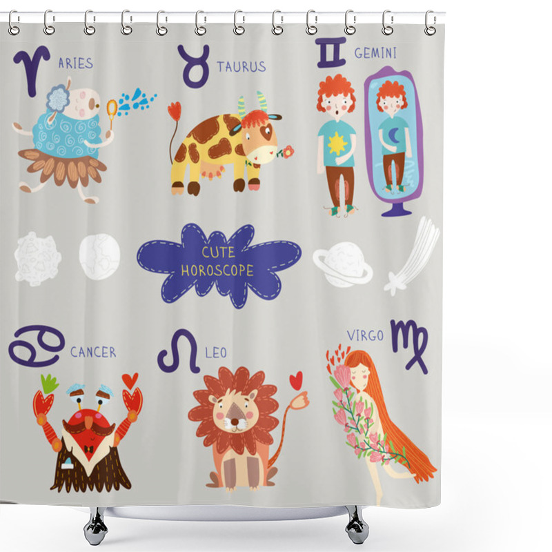 Personality  Cute Horoscope. Zodiac Set. Shower Curtains