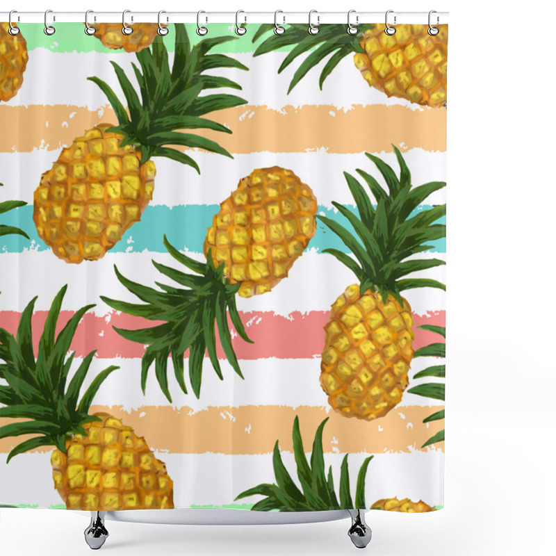 Personality  Hand Drawn Seamless Pattern With Pineapple In Vector Shower Curtains