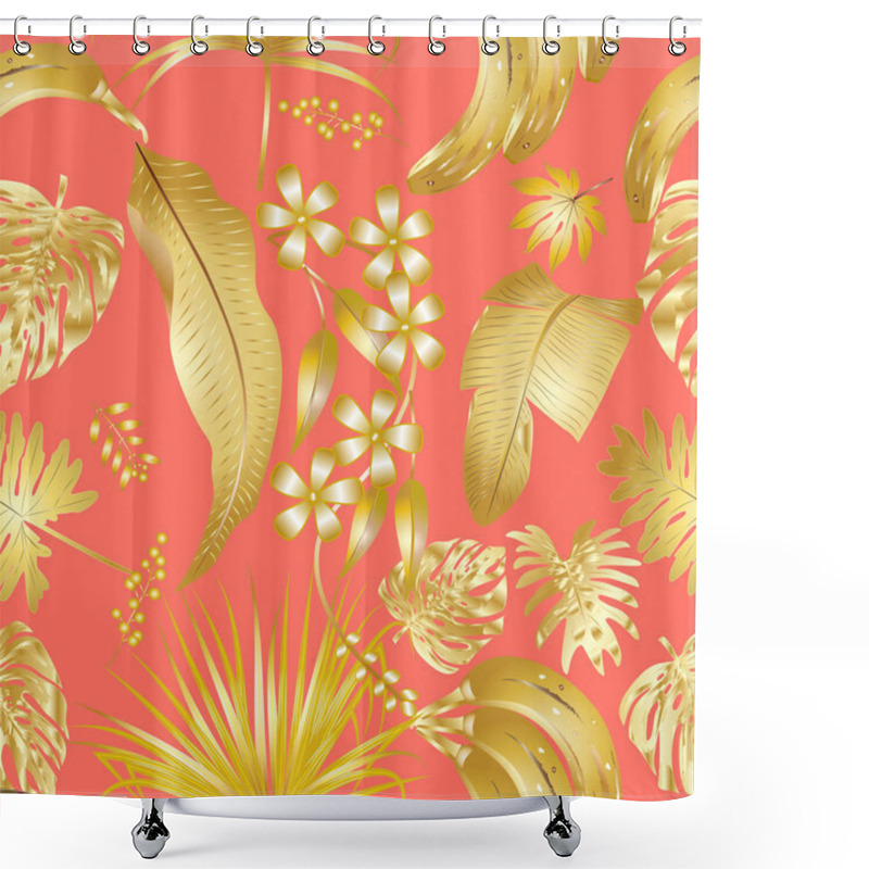 Personality  Vector Seamless Pattern With Golden Tropical Leaves On Living Co Shower Curtains