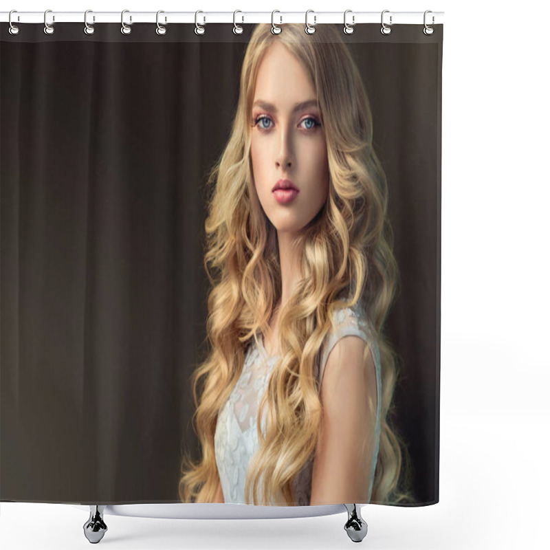 Personality  Blonde Fashion  Girl With Curly Hair  Shower Curtains