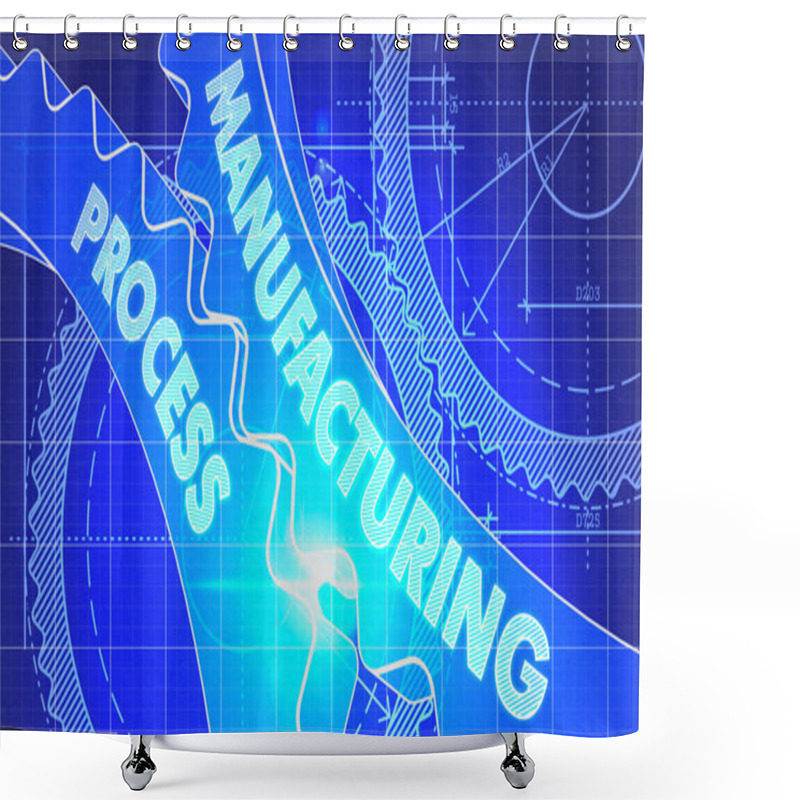 Personality  Manufacturing Process On Blueprint Of Cogs. Shower Curtains