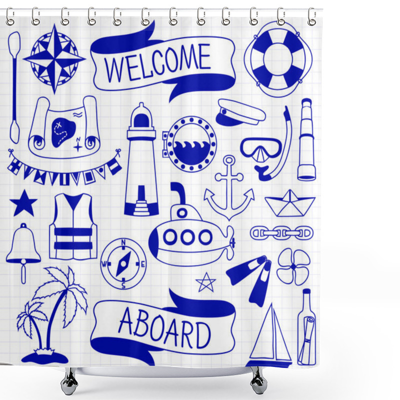 Personality  Doodle Hand Drawn Nautical Decor Set Shower Curtains