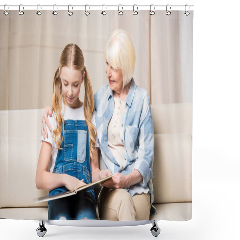 Personality  Grandmother And Girl With Photo Album Shower Curtains