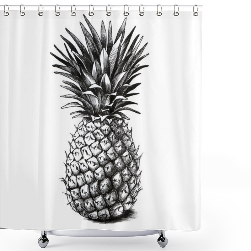 Personality  Pineapple Drawing On White Shower Curtains