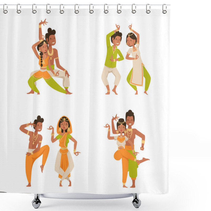 Personality  Indian Woman Man Dancing Vector Isolated Dancers Silhouette Icons People India Dance Show Party Movie, Cinema Cartoon Beauty Girl Sari Illustration Shower Curtains