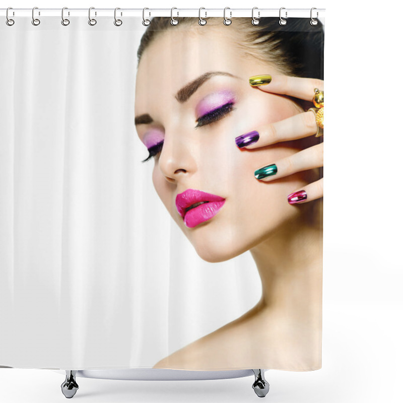 Personality  Fashion Beauty. Manicure And Make-up. Nail Art Shower Curtains