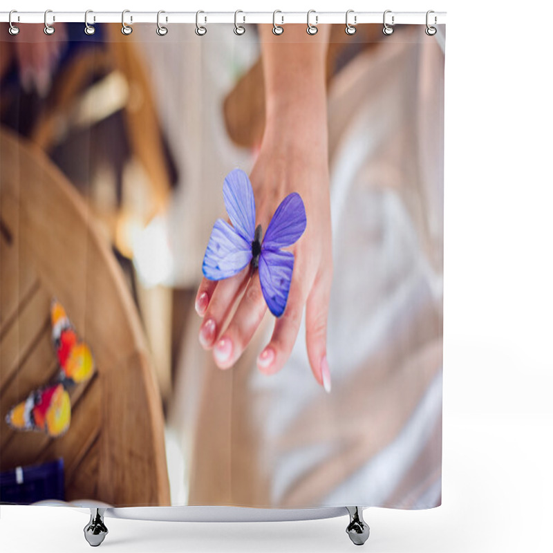 Personality  Bride's Hand With A Purple Butterfly Shower Curtains