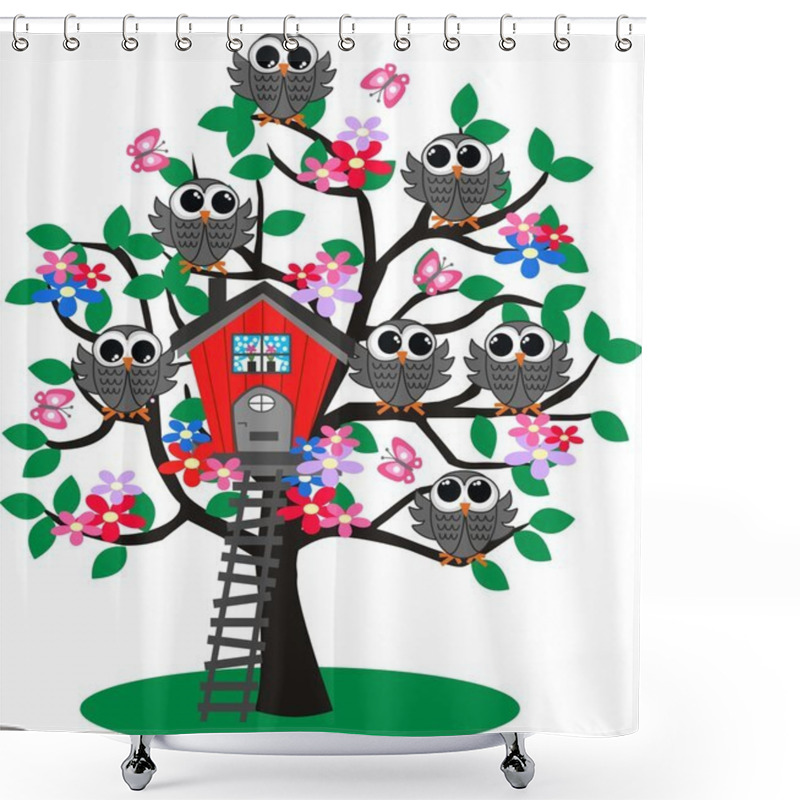 Personality  Owls In A Tree Shower Curtains