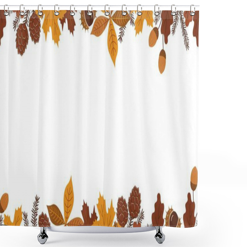 Personality  Fall Seamless Border. Frame. Autumn Banner. Autumn Leaves, Acorns, Chestnut, Maple, Oak, Chestnut Leaves. Vector Illustration In Yellow, Brown On White Background Shower Curtains