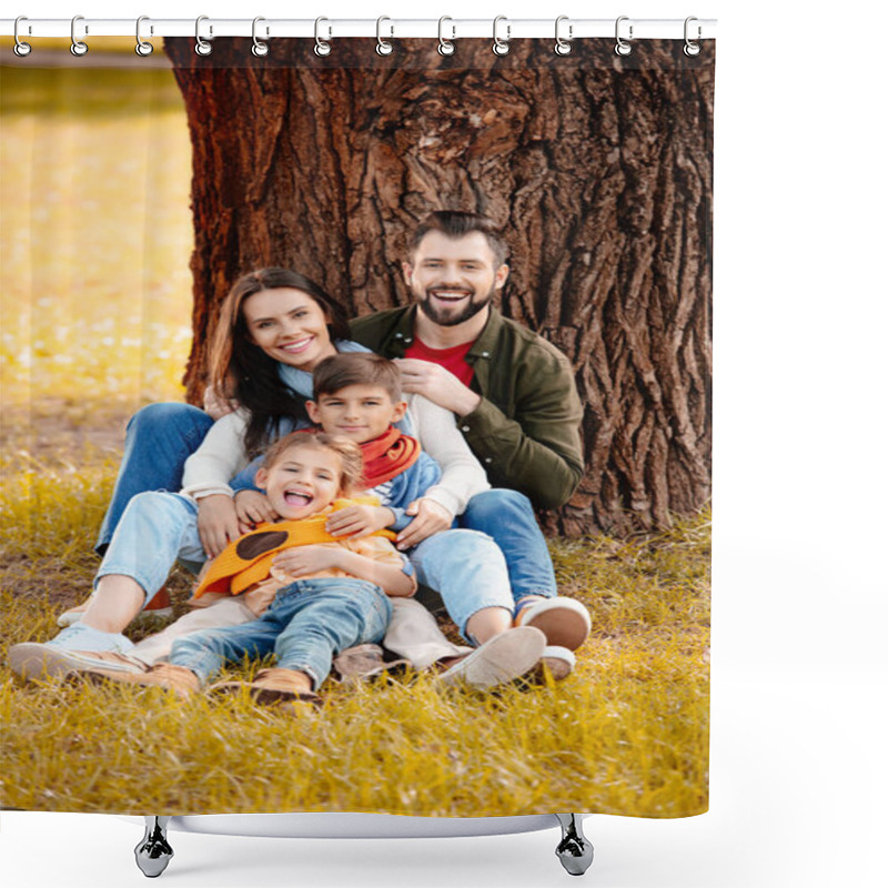 Personality  Family Sitting Together In Park Shower Curtains