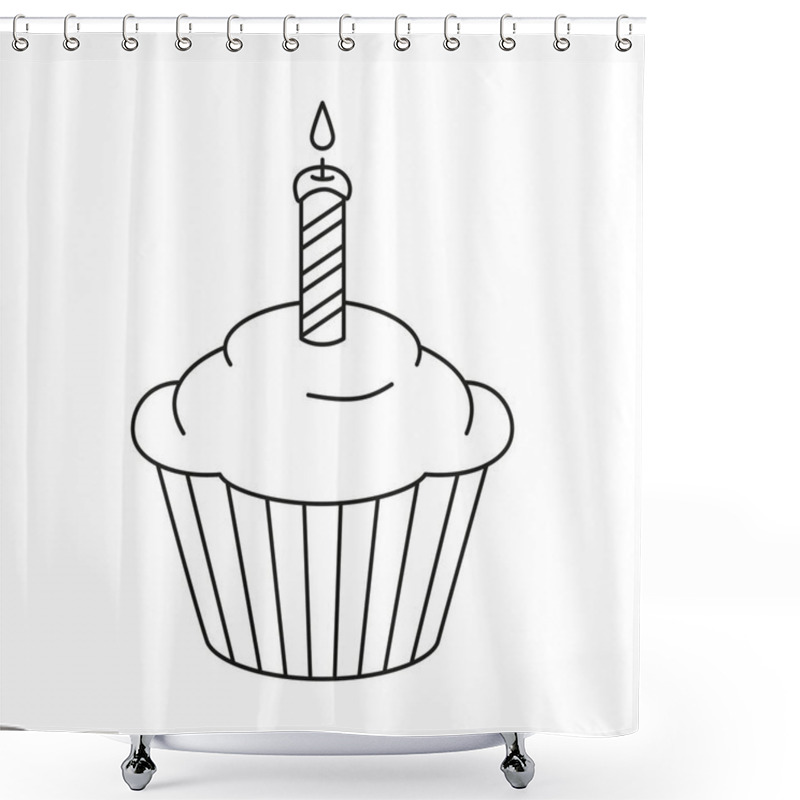 Personality  Line Art Black And White Birthday Cupcake Shower Curtains