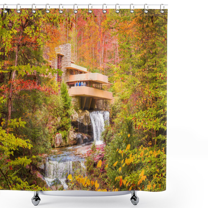 Personality  MILL RUN, PENNSYLVANIA, USA - OCTOBER 24, 2017: Fallingwater Over Bear Run Waterfall In The Laurel Highlands Of The Allegheny Mountains. Shower Curtains