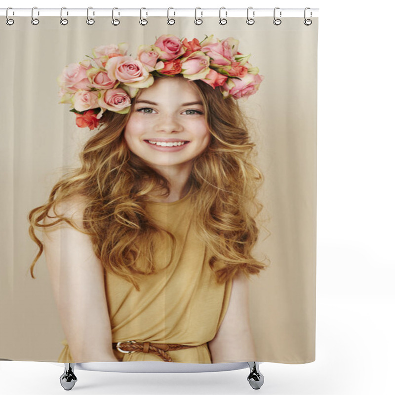 Personality  Portrait Of Beautiful Flower Girl Shower Curtains